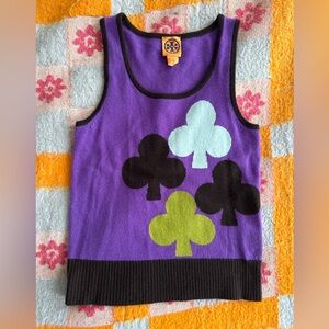 Tory Burch 100% Cashmere Sweater Vest with Decorative Clubs